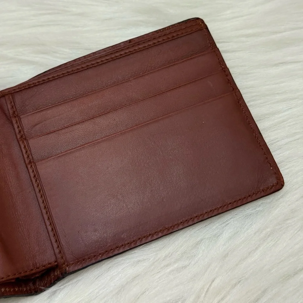 SALVATORE FERRAGAMO - BROWN WOVEN LEATHER BI-FOLD WALLET